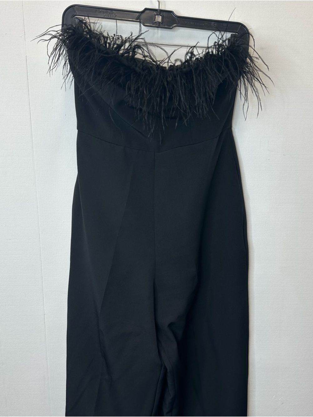 Sam Edelman Size 2 Solid Black Feather Trim Strapless Women's Jumpsuit - Picture 3 of 8